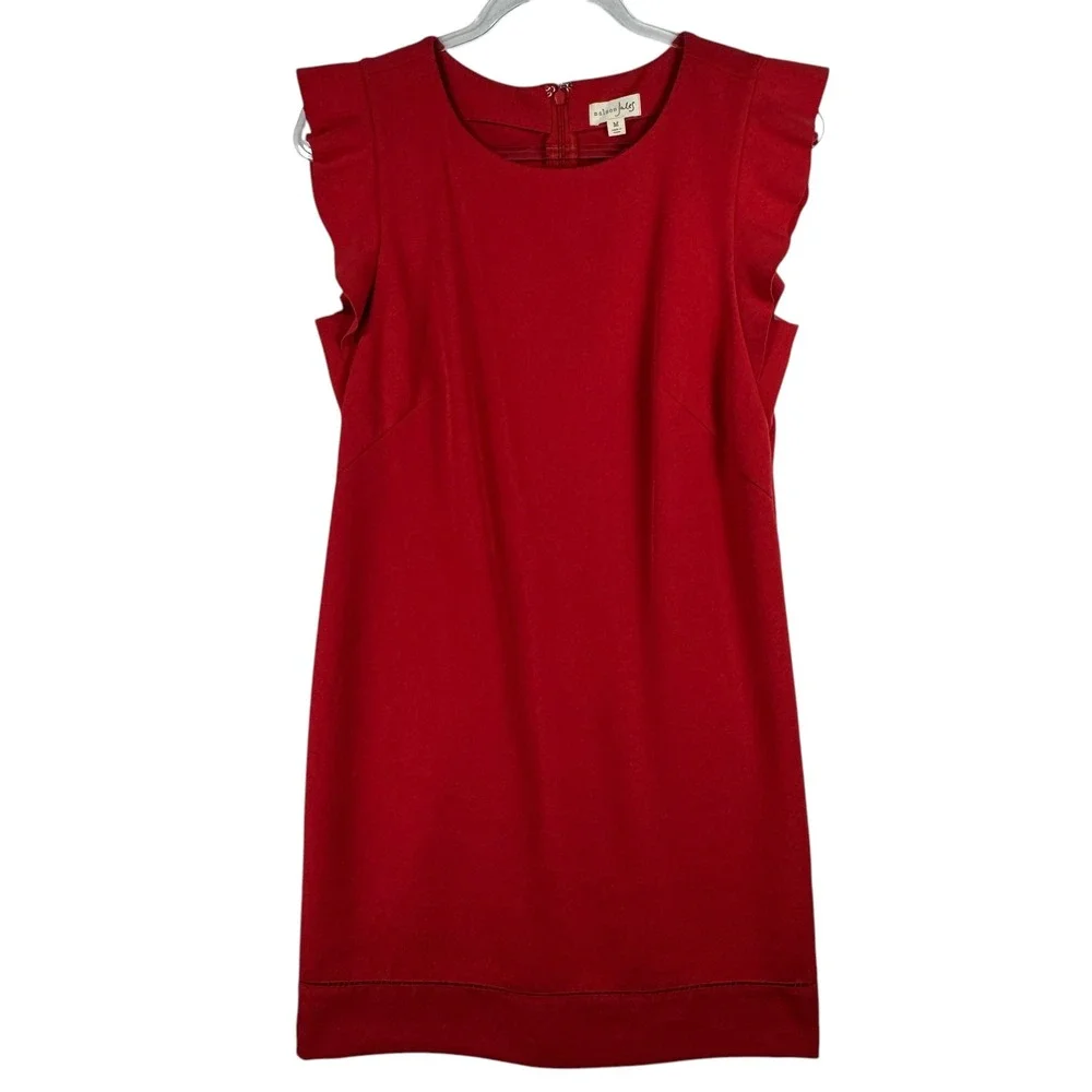 Maison Jules Red‎ Dress Ruffle Sleeve Career Party Cocktail Size M Old Money